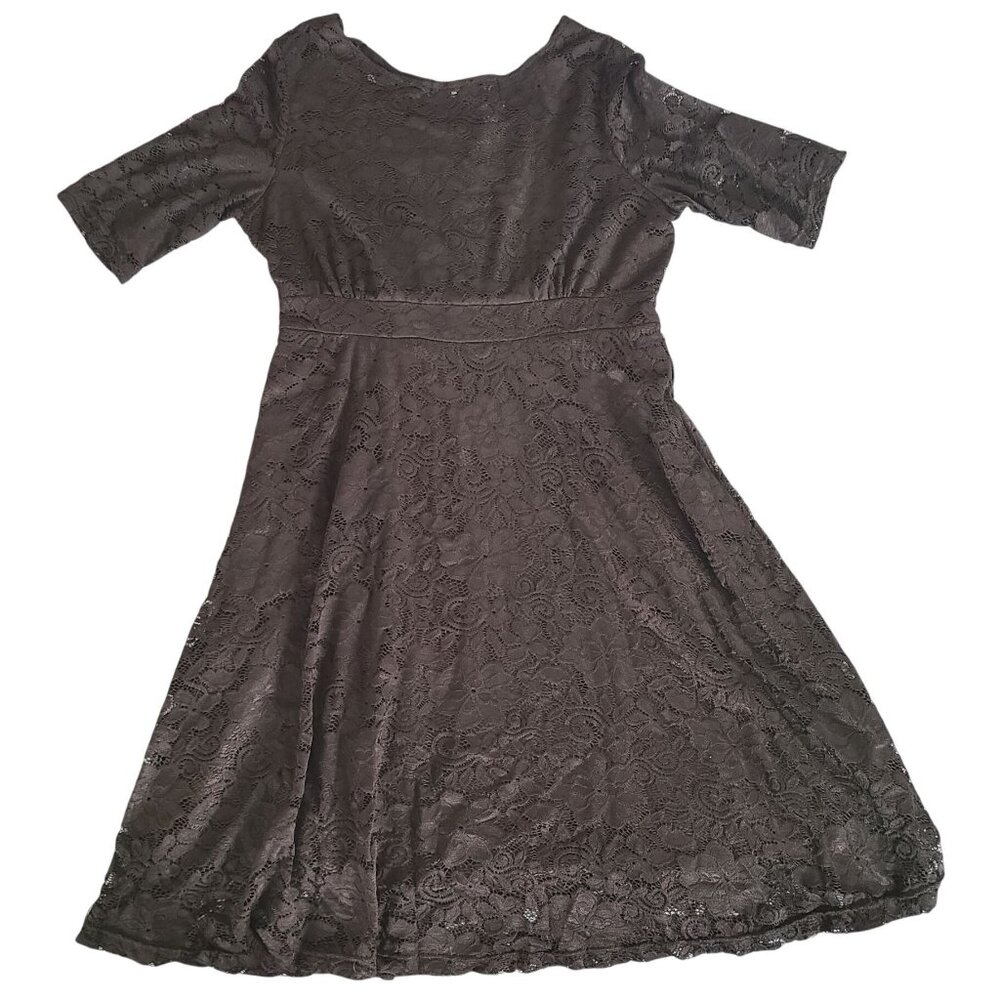 Little Black Dress Lace Empire Waist 3XL Scoop Neck 3/4 Sleeves Midi Length